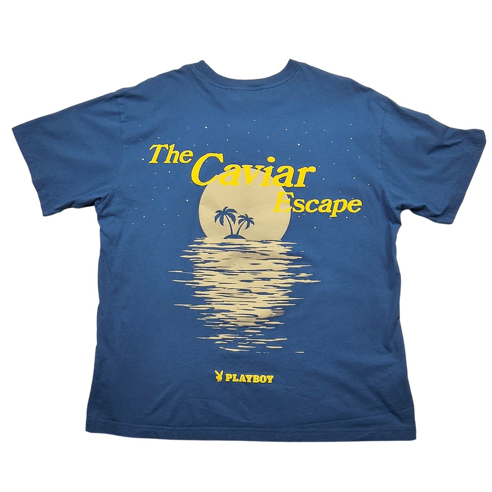 Playboy by PacSun The Caviar Escape Graphic‎ T-Shirt Mens XL Blue Short Sleeve